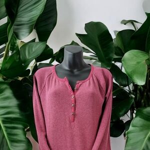 Eddie Bauer women's size L in burgundy with five buttons on neck. More...